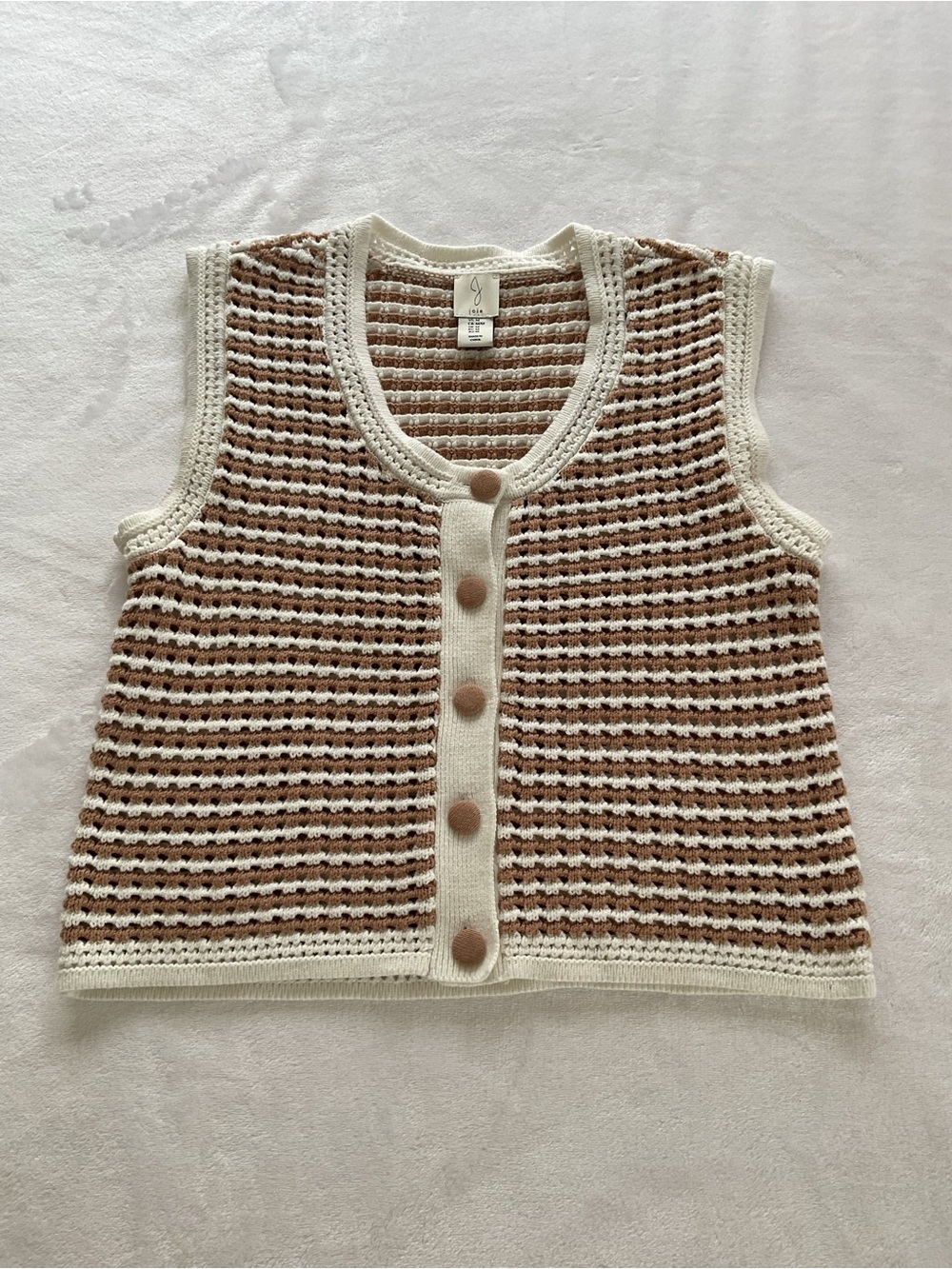 Joie Knit Sweater Vest Women Medium Beige Striped Button Front Boho - Picture 2 of 8